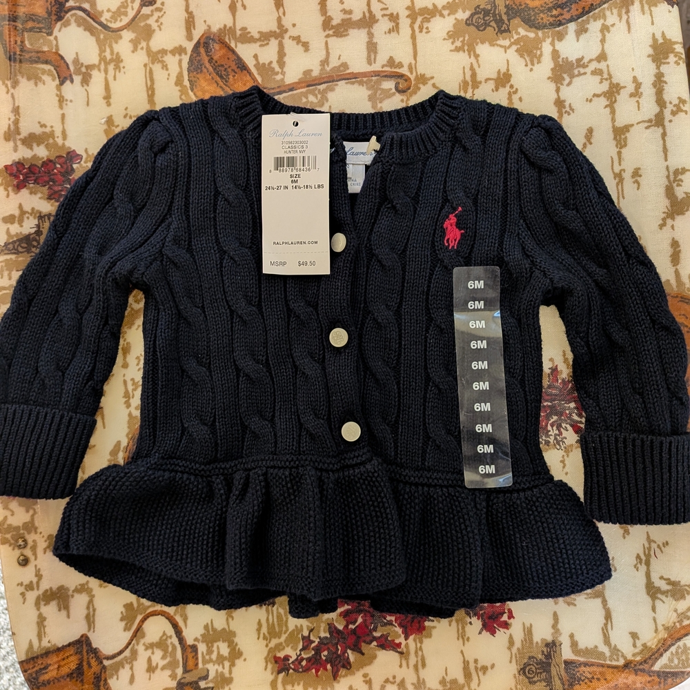 Ralph Lauren Navy Cable Knit Cardigan for Kids